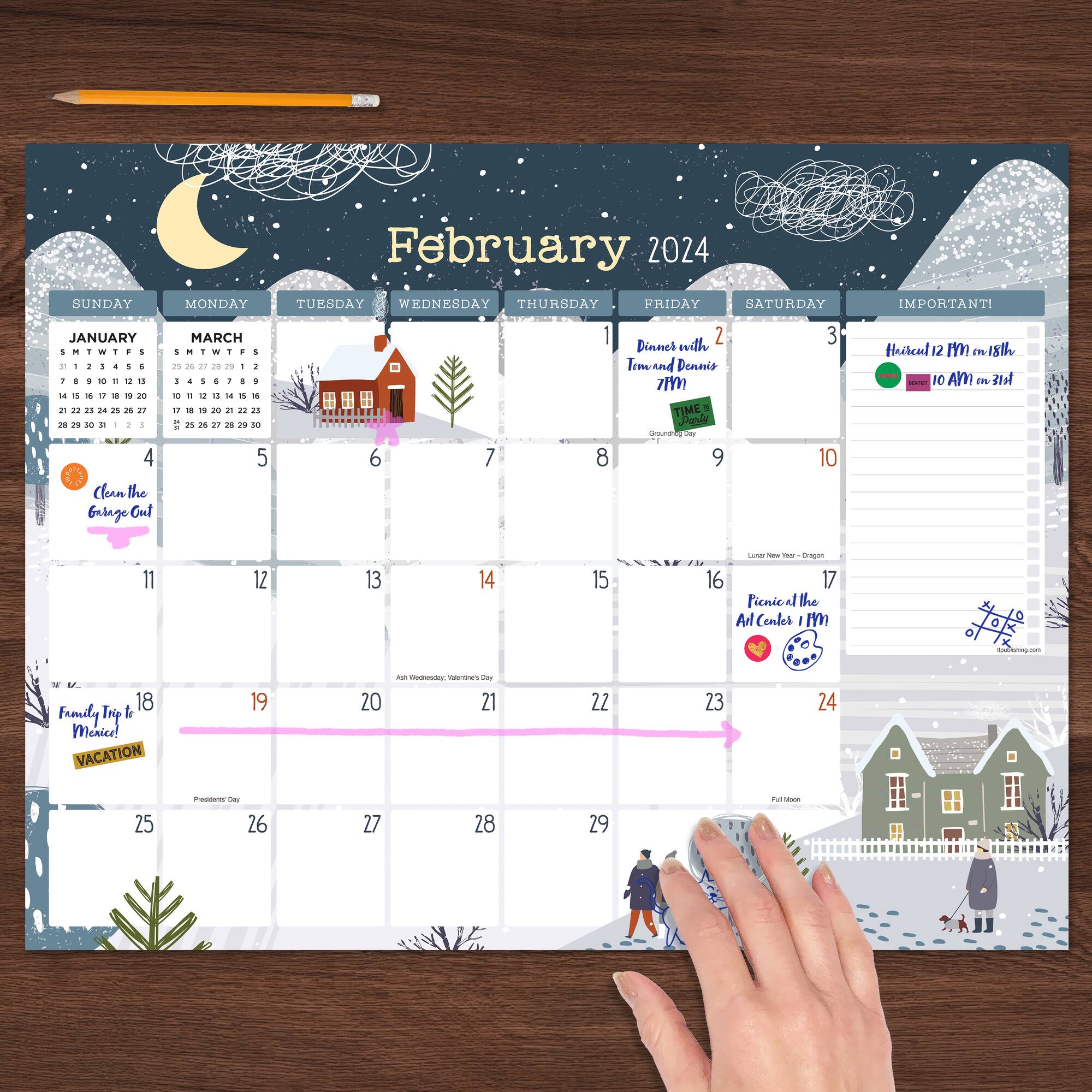 TF Publishing 2024 Folk Love Medium Desk Pad Monthly Blotter Calendar